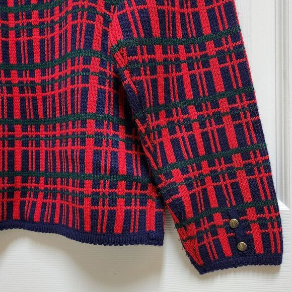 Hasting & Smith Sweater Women SP Red Plaid Knit Cardigan Button Pockets Long Slv - Picture 7 of 9